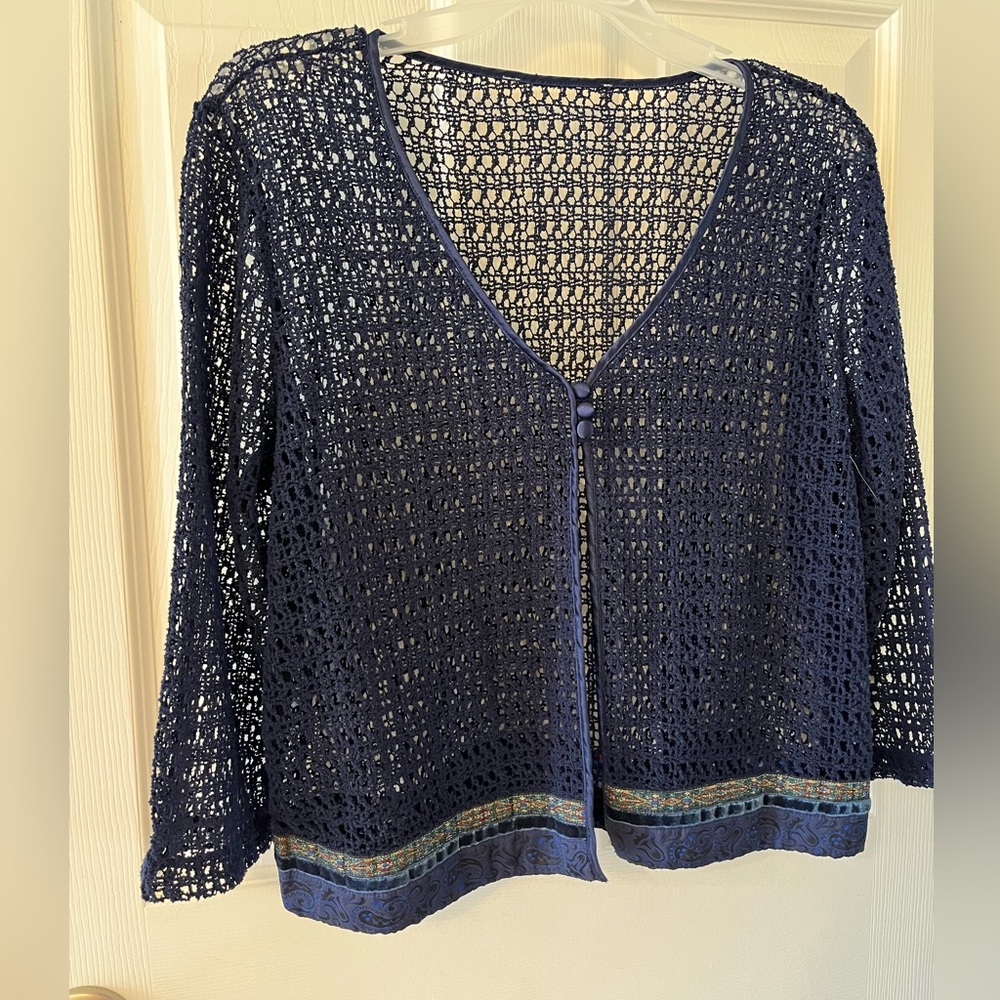 Beautiful Blue Crotchet Cardigan Small or Petite